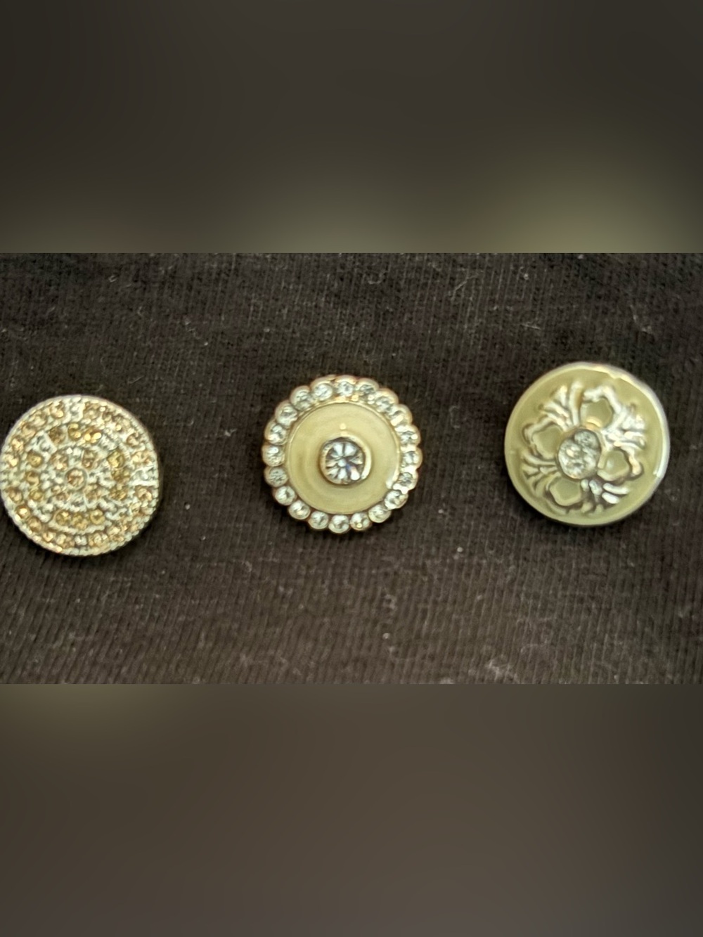 Set of 3 Decorative Gold-Tone Snap Buttons with Rhinestones